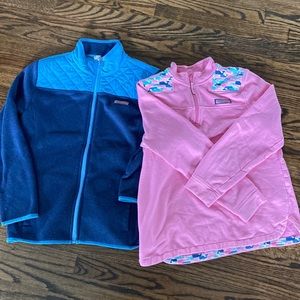 Vineyard Vines blue full zip + pink quarter zip shirt Youth XL/16 Good c…